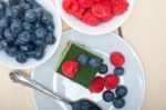 Green Tea Matcha Mousse Cake With Berries Stock Photo