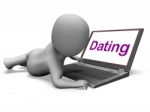 Online Dating Character Laptop Shows Romance And Web Love Stock Photo