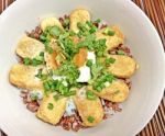 Brown Rice Mixed Tofu And Boiled Eggs Stock Photo