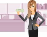 Business Girl Holding Cashier Check Stock Photo