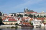 View From Charles Bridge Towards The St Vitus Cathedral  In Prag Stock Photo