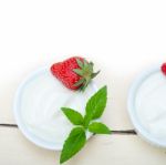 Organic Greek Yogurt And Strawberry Stock Photo