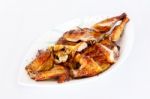 Grilled Chicken On Dish Stock Photo