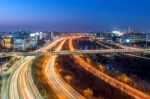 Traffic In Singil District, Seoul Korea Skyline At Night Stock Photo