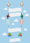 Set Of Balloon Rocket And The Flying Businessman Stock Photo