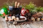 Xmas Mulled Wine With Cinnamon Stick Stock Photo