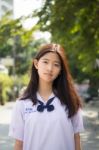 Portrait Of Thai Student Teen Beautiful Girl Happy And Relax Stock Photo