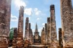 Ancient Pagoda Among The Ruins Pillars Stock Photo