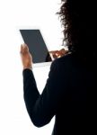 Woman Using Wireless Pc Stock Photo