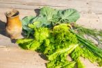 Cabbage, Onions, Cucumbers And Vintage Jug On The Wooden Table Stock Photo