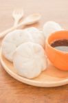 Steamed Dumpling Stuff On Wooden Plate Stock Photo