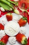 Valentine's Day Sweets And Champagne Setup Stock Photo