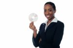 Attractive Woman In Formals Holding Cd Stock Photo