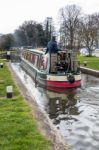 Narrow Boat On The River Wey Navigations Canal Stock Photo