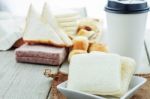 Bread And Coffee Cup On Table Stock Photo