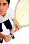 Top View Of Tennis Player With Racket Stock Photo