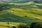 Farmland Below Pienza In Tuscany Stock Photo