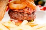 Classic Hamburger Sandwich And Fries Stock Photo