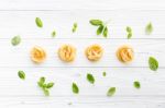 Ingredients For Homemade Pasta On Wooden Background Stock Photo