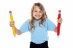 Innocent Child Posing With Colorful Pencils Stock Photo