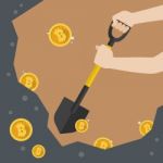 Hand Hold Shovel Digging For Bitcoin Stock Photo