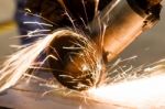 Cutting Metal By Electric Wheel Grinding Stock Photo