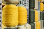 Yellow And Gray Silk Thread In Spool Stock Photo