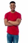 Young Guy Posing To The Camera Over White Stock Photo