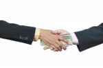 Businessman Hand And Money To Other For Corruption Stock Photo