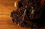 Coffee Grinder With Coffee Beans Stock Photo