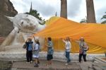 Ayutthaya,thailand, - September, 18, 2016 : Unidentified Name Tourist To Visit At Reclining Buddha In Wat Yai Chaimongkol Temple Is In The City Of Ayutthaya Which Is A Popular Tourist.thailand Stock Photo