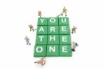 Miniature Worker Team Building Word You Are The One On White Background Stock Photo