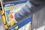 People Fix Node Fiber Optic In Network Room Stock Photo