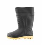 Side Of Rubber Black Boot Shoe On White Background Stock Photo