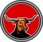 Texas Longhorn Red Bull Circle Retro Stock Photo