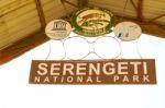 Serengeti National Park Entrance Sign Stock Photo