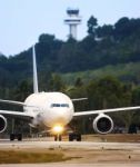 Airplane Taxiing Ready For Takeoff Stock Photo