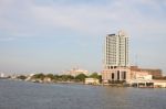 Business Building On Curve Water Front Stock Photo