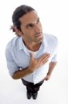 Young Guy Presenting Respect To Our Nation Stock Photo