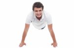 Active Sports Guy Doing Push Ups Stock Photo