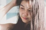 Portrait Of Thai Student Teen Beautiful Girl Relax And Smile Stock Photo