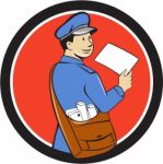 Mailman Deliver Letter Circle Cartoon Stock Photo