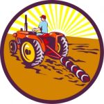 Farmer On Tractor Circle Retro Stock Photo