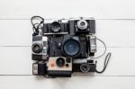 Several Vintage Cameras Stock Photo