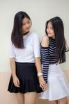 Two Asia Thai Teen Best Friends Girls Smile And Funny Stock Photo