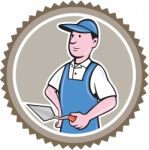 Bricklayer Mason Plasterer Rosette Cartoon Stock Photo