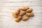 Potato Still Life On Wood Background Flat Lay Stock Photo