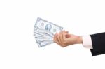 Cash In Business Man Hand On White Background Stock Photo