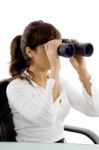 lady Looking Through Binoculars Stock Photo