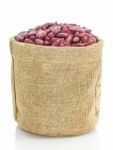 Kidney Beans In Sacks Fodder On White Background Stock Photo